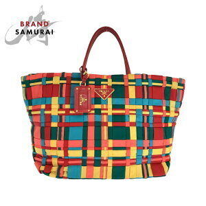 Prada Tessuto triangular logo plate woven multicolored nylon tote bag handbag